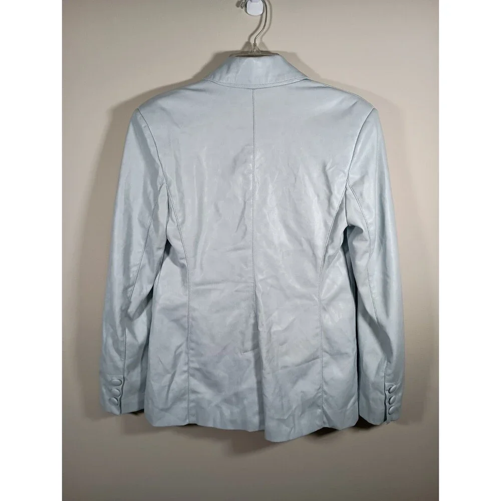 Avec Les Filles Anthropologie Pale Blue Faux Leather Jacket Women's Size Medium